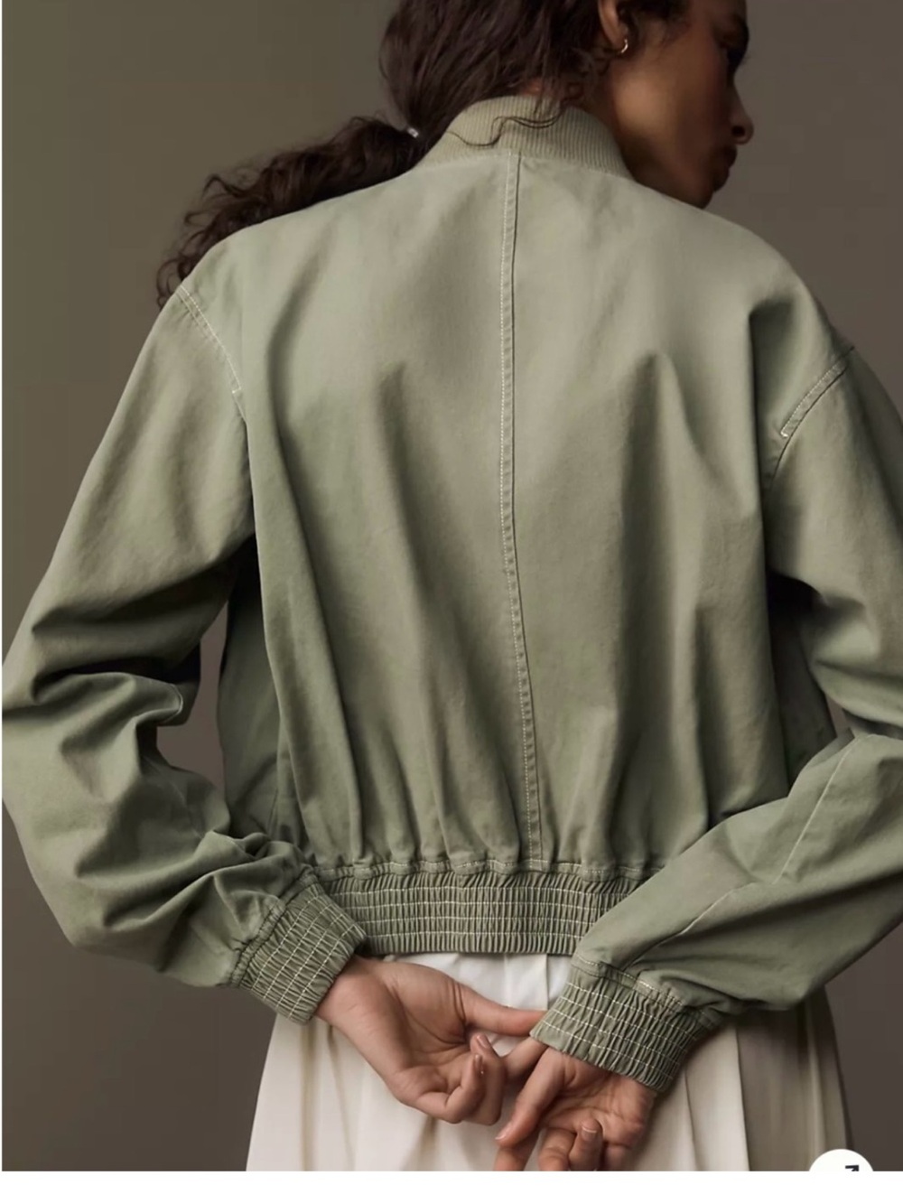 Pilcro Anthropologie Bomber Jacket Women’s Medium Olive Green Crop B26 - Picture 3 of 9